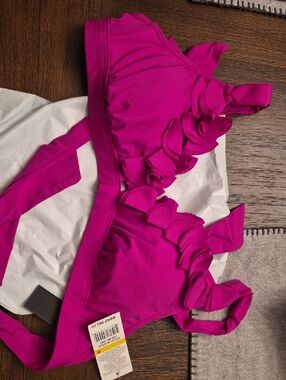 Kenneth Cole New York Fuchsia Ruffle Bikini Top